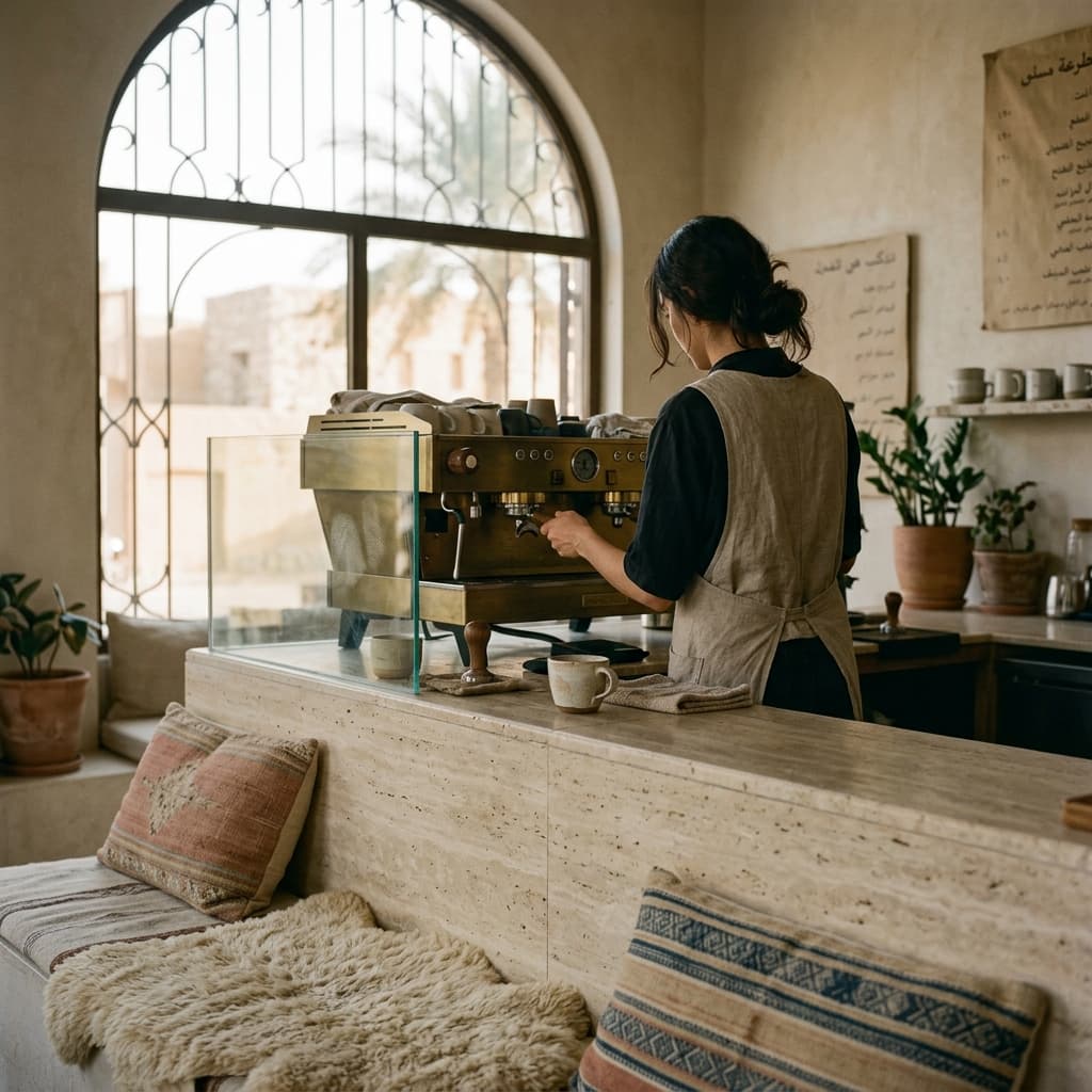داخل مقهى بيت ليالي في الصباح الباكر
